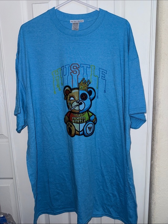 Gildan Other - Blue 'Hustle' Bear Graphic Short Sleeve Tee